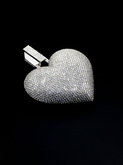 14.66Ct Round Cut Moissanite Diamond Men's Customized Heart Pendant 10K White Gold, Fully Iced Out Men's Hip-hop Pendant
