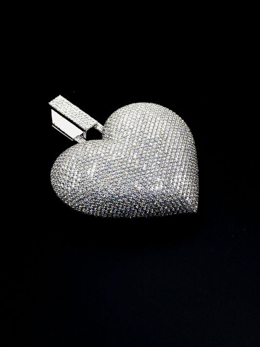 14.66Ct Round Cut Moissanite Diamond Men's Customized Heart Pendant 10K White Gold, Fully Iced Out Men's Hip-hop Pendant