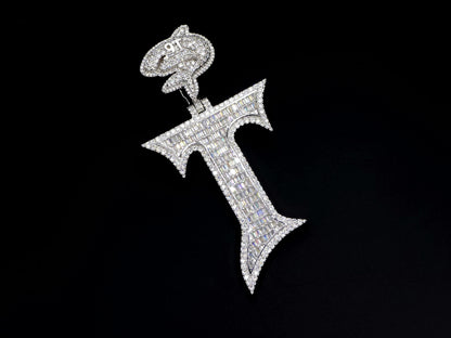 Baguette cut VVS1 Moissanite Letter "T" Pendant, Iced out Chunky Pendant, Custom Alphabet/Letter, 925 Sterling Silver/10k, Hip Hop Pendant