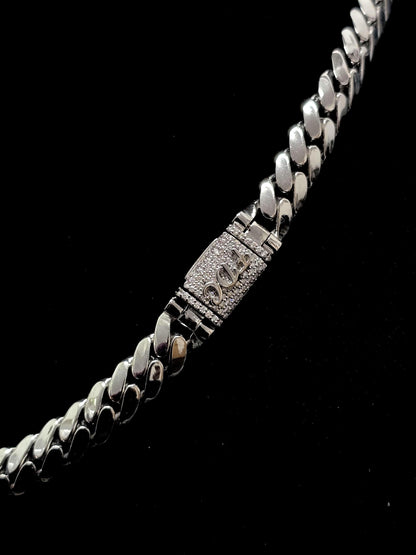 8mm Miami Cuban Link Chain, Iced Lock Box with Custom Name, Men/Women Chain, Cuban Necklace, Available in 925 Sterling Silver/10k Solid Gold