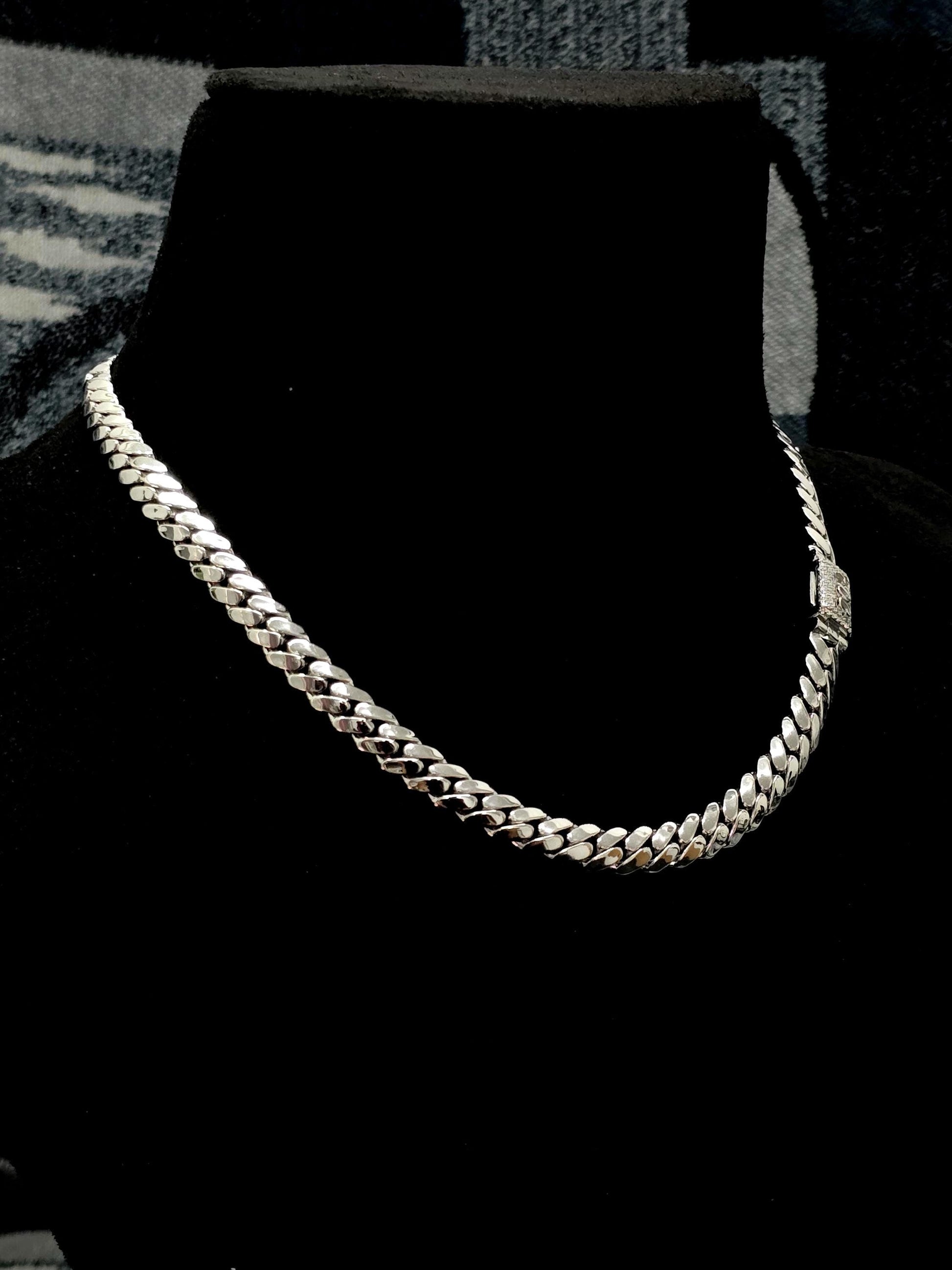 8mm Miami Cuban Link Chain | VVS Moissanite Iced Lock Box | Custom Name Necklace | 925 Sterling Silver | Yellow/Rose/White