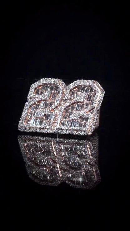 Custom Iced Out Championship Ring, 925 Sterling Silver & VVS Moissanite, Number Ring, Personalized Hip Hop Bling Ring, Men's Statement Ring