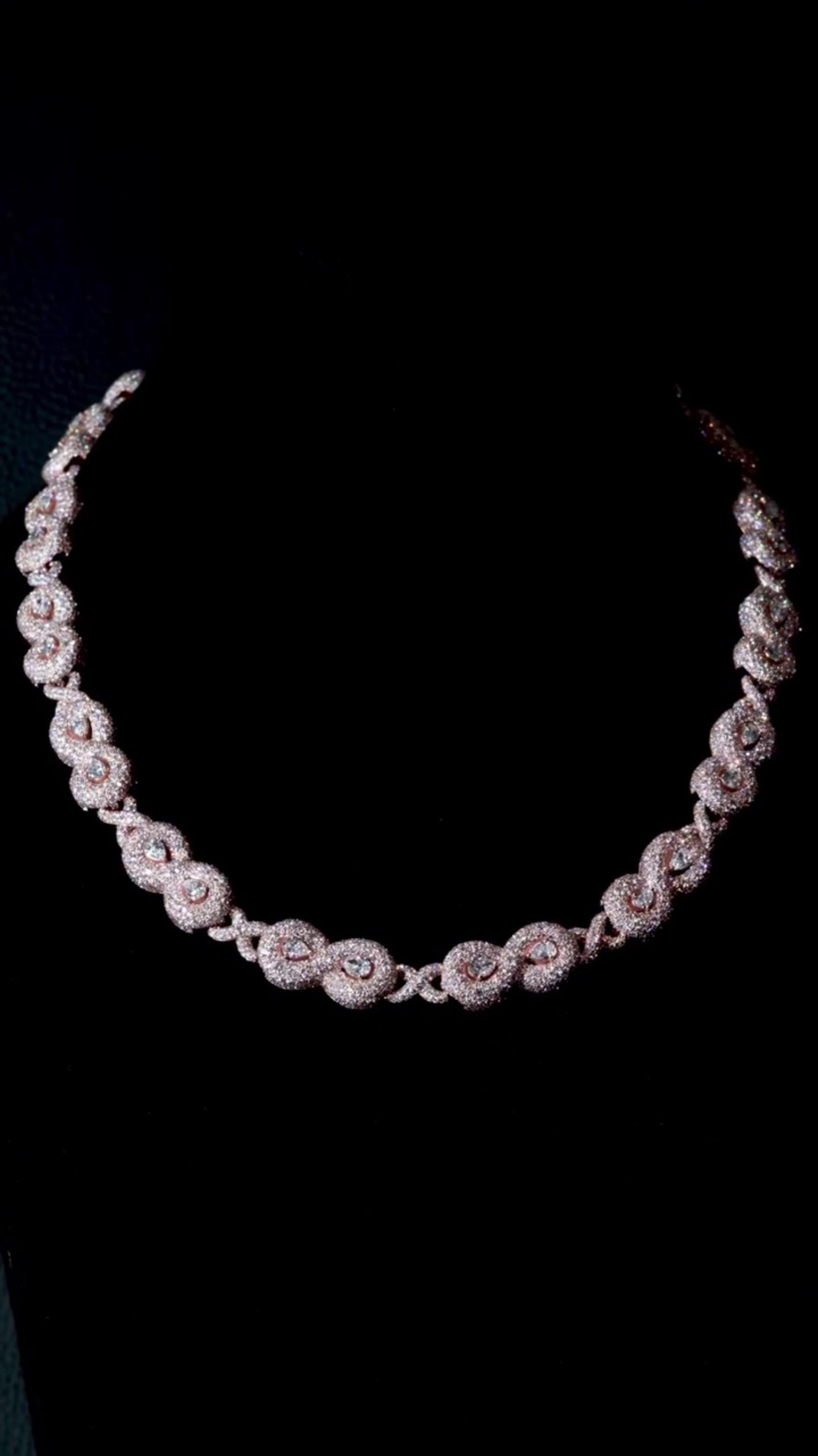 10mm Infinity Link Moissanite Necklace with Pear Accents | VVS Iced Out Chain in 925 Sterling Silver with Rose Gold Finish | Hip Hop Jewelry