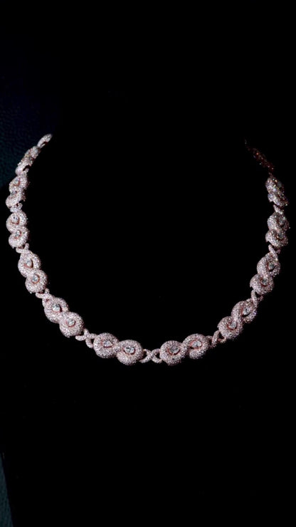 10mm Infinity Link Moissanite Necklace with Pear Accents | VVS Iced Out Chain in 925 Sterling Silver with Rose Gold Finish | Hip Hop Jewelry