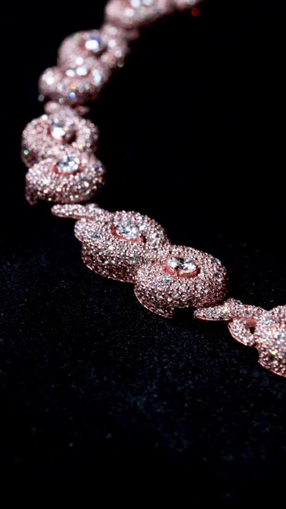 10mm Infinity Link Moissanite Necklace with Pear Accents | VVS Iced Out Chain in 925 Sterling Silver with Rose Gold Finish | Hip Hop Jewelry