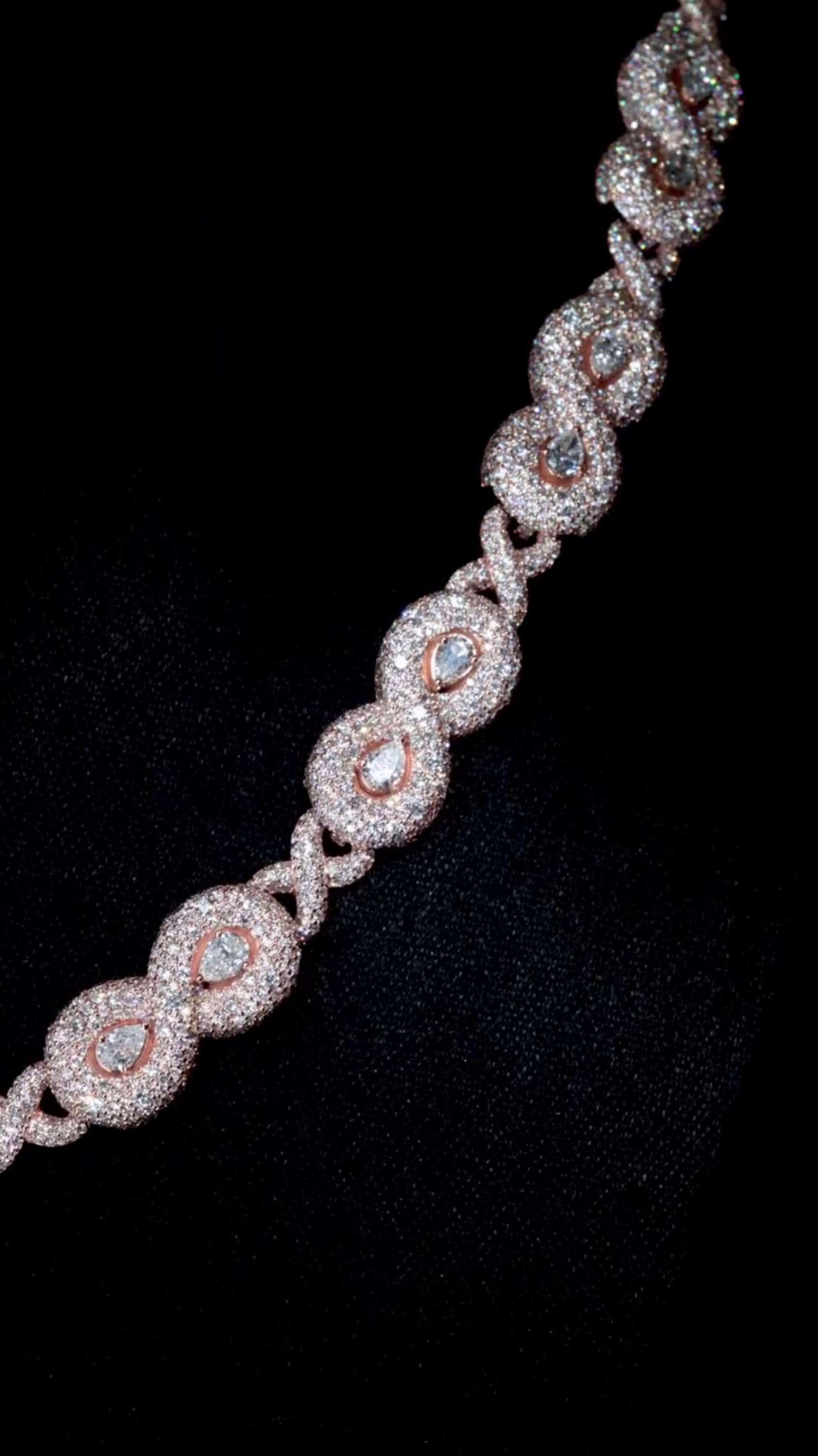 10mm Infinity Link Moissanite Necklace with Pear Accents | VVS Iced Out Chain in 925 Sterling Silver with Rose Gold Finish | Hip Hop Jewelry