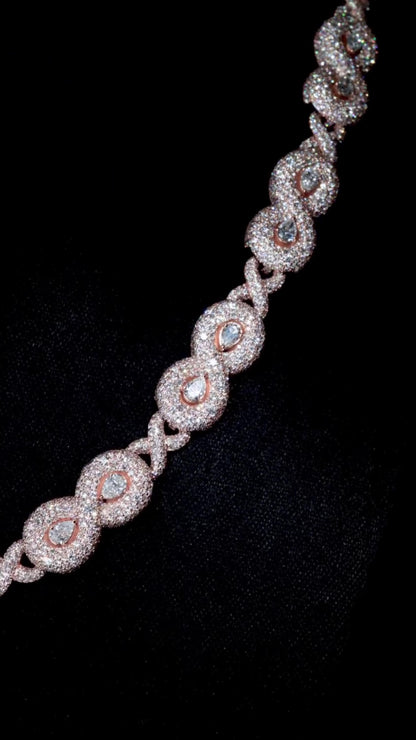 10mm Infinity Link Moissanite Necklace with Pear Accents | VVS Iced Out Chain in 925 Sterling Silver with Rose Gold Finish | Hip Hop Jewelry