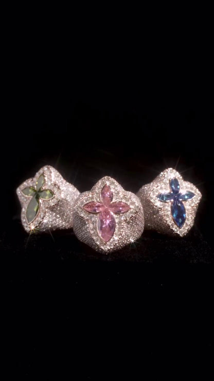 Large Marquise Cross Ring | Marquise Gemstones | VVS Moissanite Diamonds | Fully Customized Mens Hip Hop Ring | 925 Sterling Silver