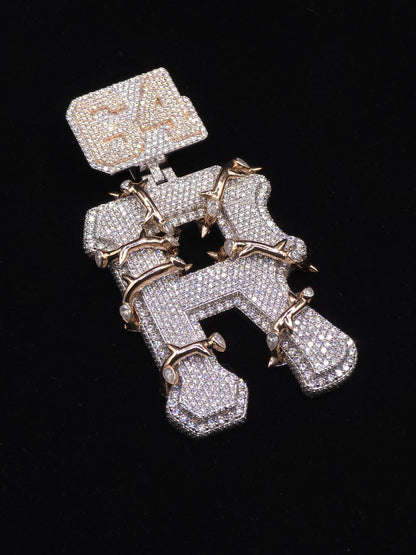 Pittsburgh PA Style Letter R Thorn Vines Pendant, Iced Out Chunky Pendant, Custom Letter, 925 Sterling Silver/10k, Hip Hop Pendant