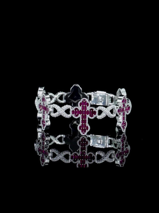 Ruby Cross Link Bracelet | VVS Moissanite Halo | 925 Silver or 10K Gold | Custom Hip Hop Jewelry | Luxury Gift | TwoYoungz Exclusive