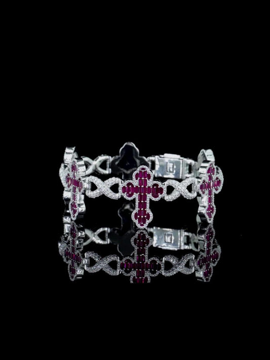 Ruby Cross Link Bracelet | VVS Moissanite Halo | 925 Silver or 10K Gold | Custom Hip Hop Jewelry | Luxury Gift | TwoYoungz Exclusive
