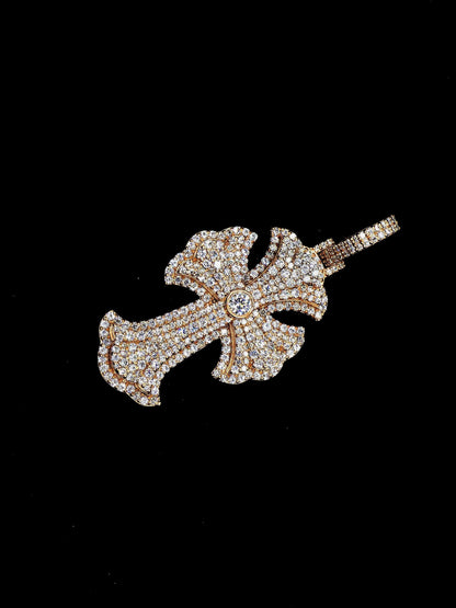 Iced Out Cross Pendant, 1.5" Moissanite or Lab Grown Diamonds, 925 Sterling Silver or 10K Gold, Luxury Hip Hop Jewelry for Men & Women