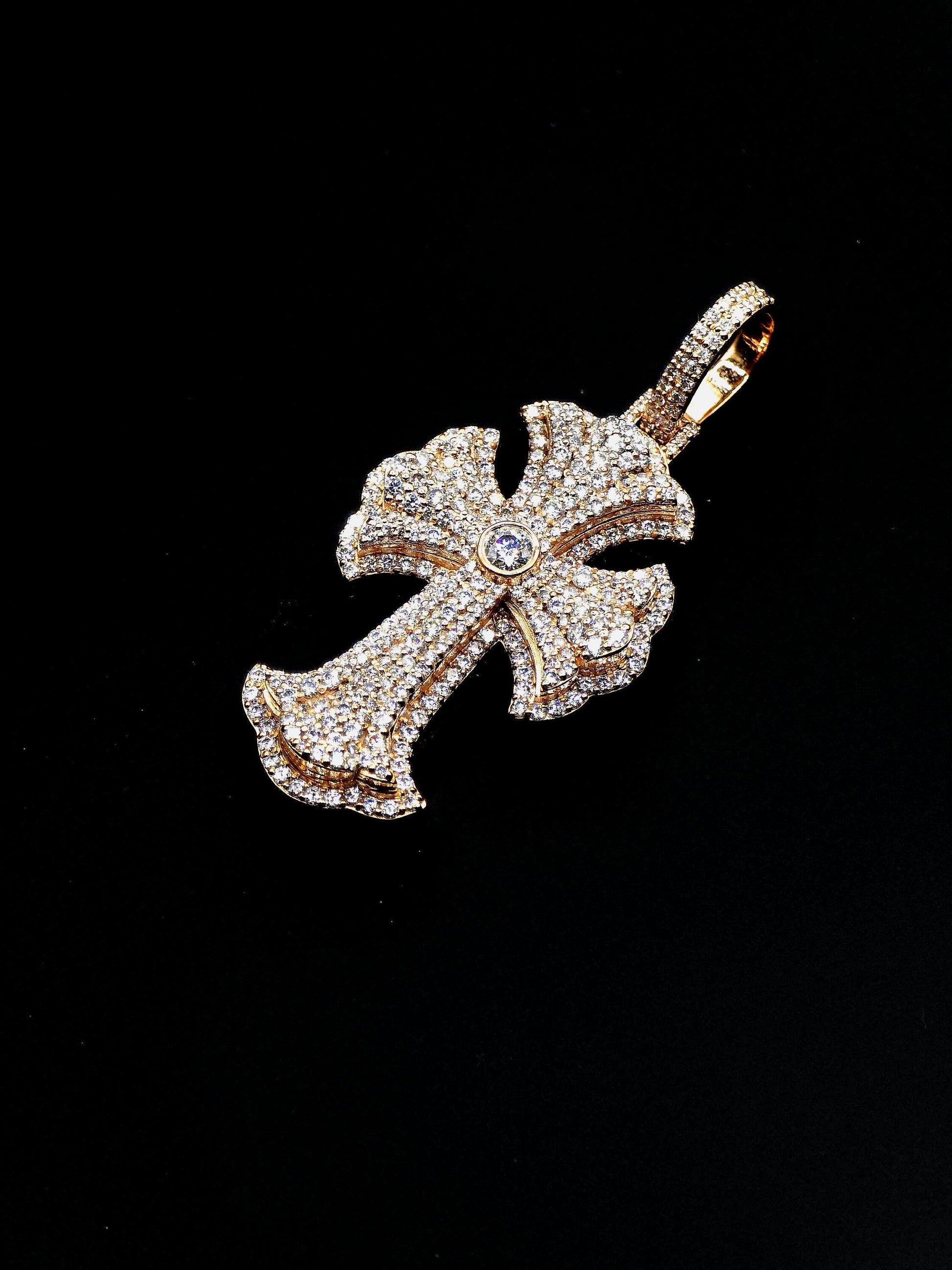 Iced Out Cross Pendant, 1.5" Moissanite or Lab Grown Diamonds, 925 Sterling Silver or 10K Gold, Luxury Hip Hop Jewelry for Men & Women