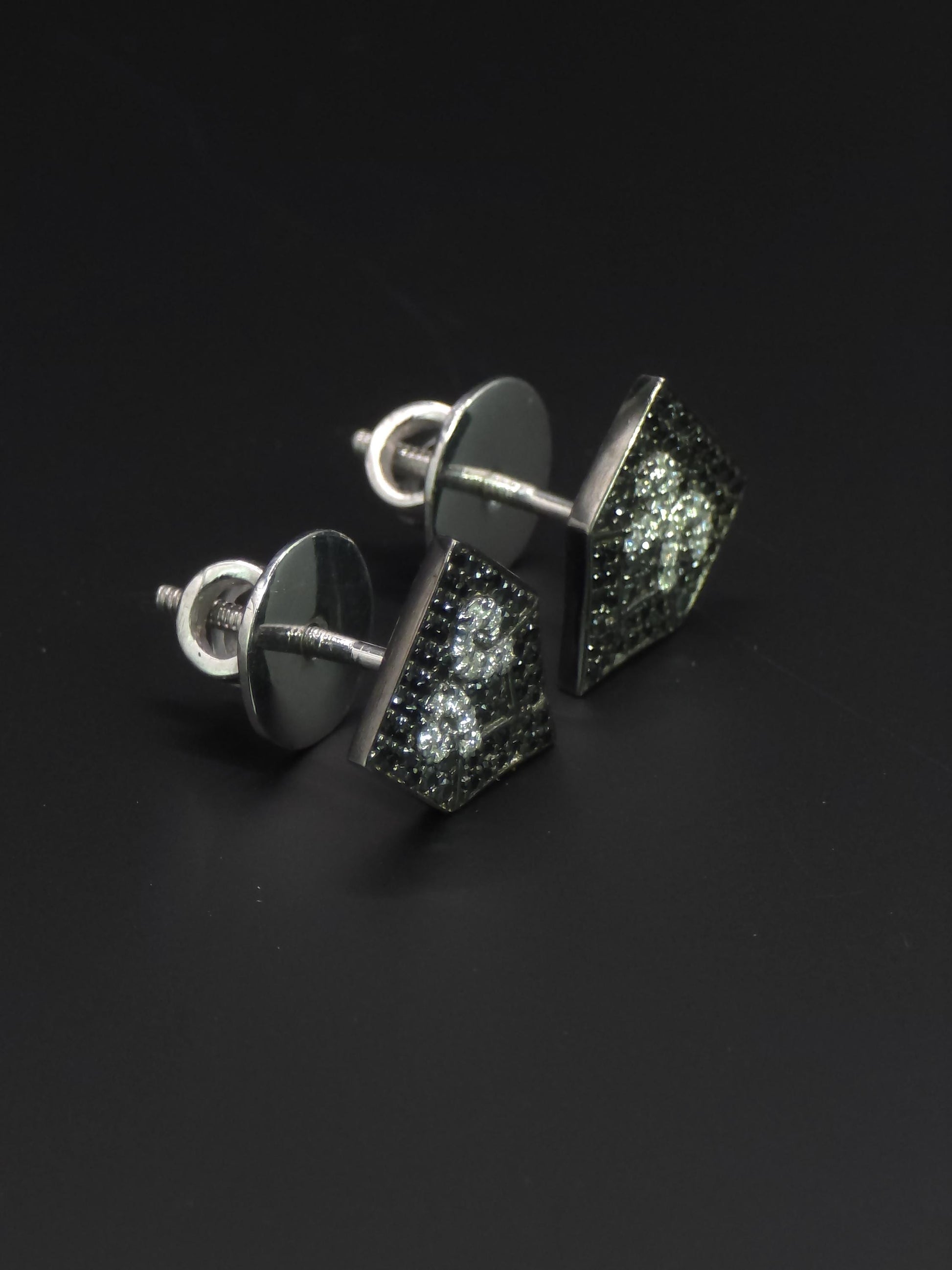 Black & White Moissanite Stud Earrings | 925 Silver Iced Out Hip Hop Earrings | Screw Back Luxury Unisex Jewelry