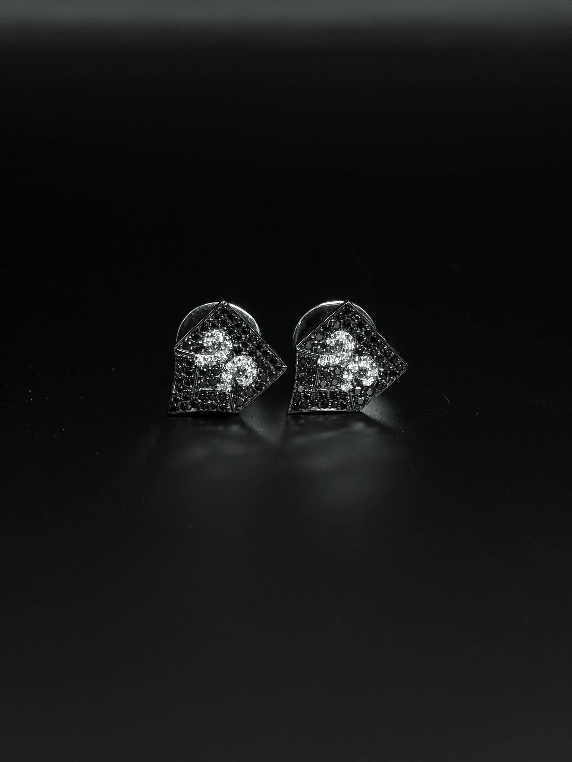 Black & White Moissanite Stud Earrings | 925 Silver Iced Out Hip Hop Earrings | Screw Back Luxury Unisex Jewelry