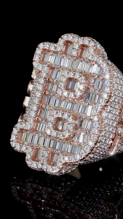 Fully Iced Out Bitcoin B Ring | Baguette & Round Moissanite | 925 Sterling Silver | Hip Hop Statement Ring | Custom Jewelry | Men’s Bling