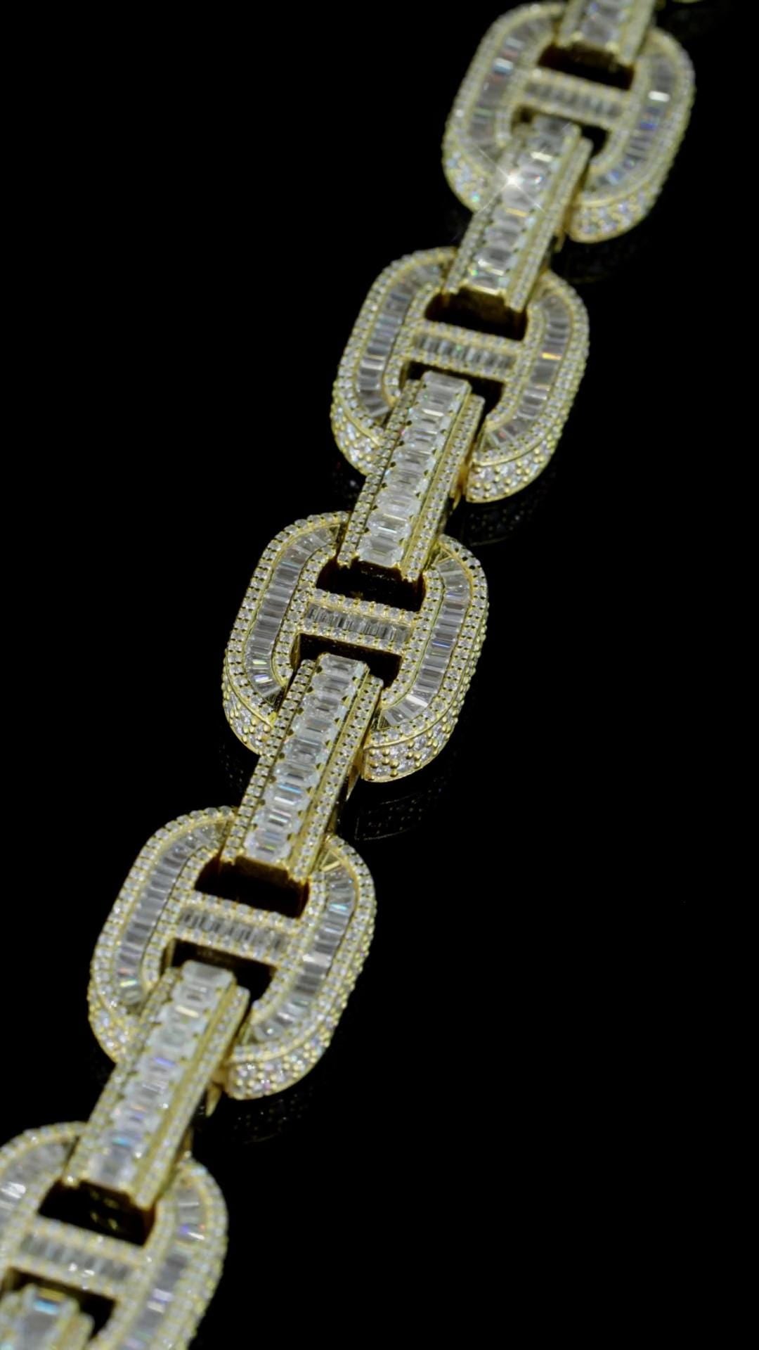 16MM Iced Out Mariner Link Bracelet | Baguette Moissanite | 925 Silver | Hip Hop Cuban Style Bracelet