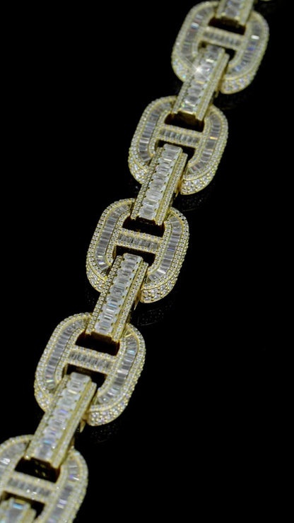16MM Iced Out Mariner Link Bracelet | Baguette Moissanite | 925 Silver | Hip Hop Cuban Style Bracelet