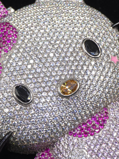 3" Fully Iced Cartoon Cat VVS Moissanite Diamond Pendant, Passes Diamond Test, Icy Hip Hop Pendant, Solid Back