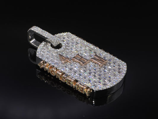 VVS1 Moissanite Dog Tag Pendant | Custom Hip Hop Necklace | Emerald & Round Cut | 925 Sterling Silver Iced Jewelry