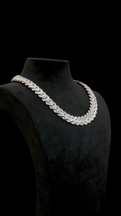 22mm Miami Cuban Link Prong Chain, VVS1 Quality Baguette and Round Moissanite, Pass Diamond Tester, Heavy Quality 925 Sterling Silver