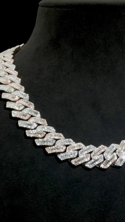 22mm Baguette Cuban Link Chain | VVS1 Moissanite Iced Out Necklace | Heavy 925 Sterling Silver | Pass Diamond Tester