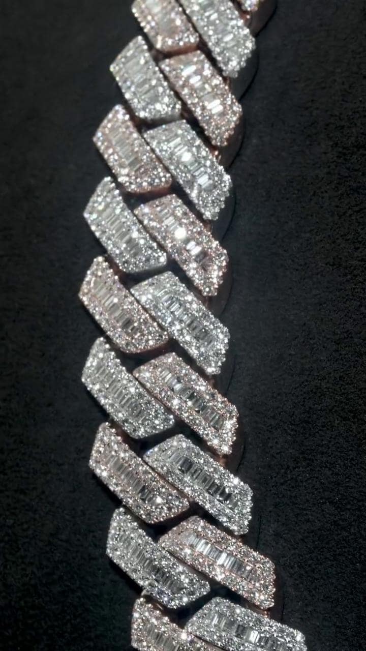 22mm Baguette Cuban Link Chain | VVS1 Moissanite Iced Out Necklace | Heavy 925 Sterling Silver | Pass Diamond Tester