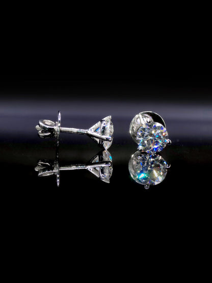 8mm Moissanite Stud Earrings, D Color VVS1 Round Cut, 4 Carat Total Weight, 925 Sterling Silver/Solid 10K Gold, Three Prong Martini Setting