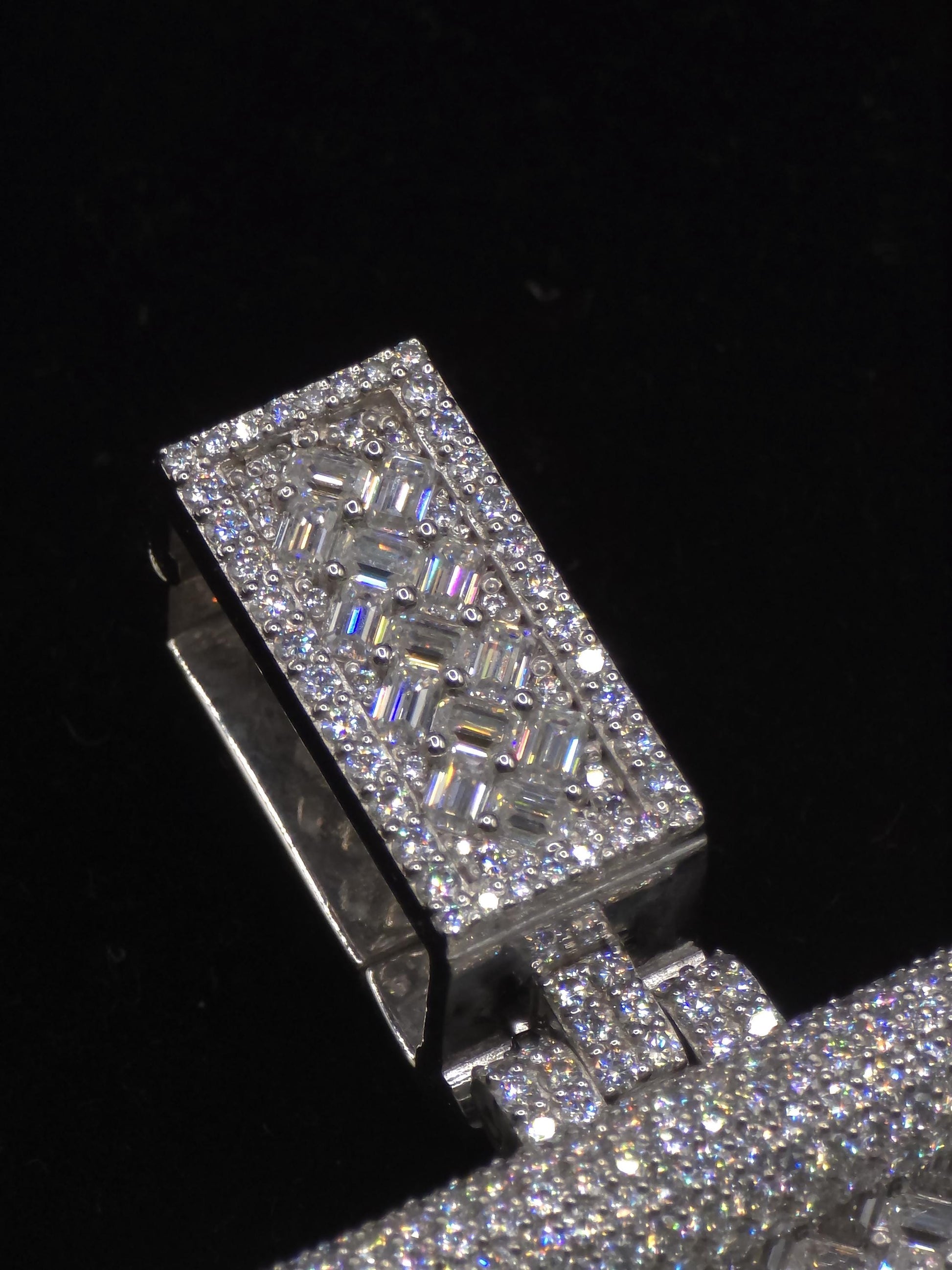 Custom VVS1 Moissanite Pendant | Zig Zag Set Emerald cut Moissanite Diamonds | Rhodium Plated 925 Sterling Silver | Diamond Tester Approved