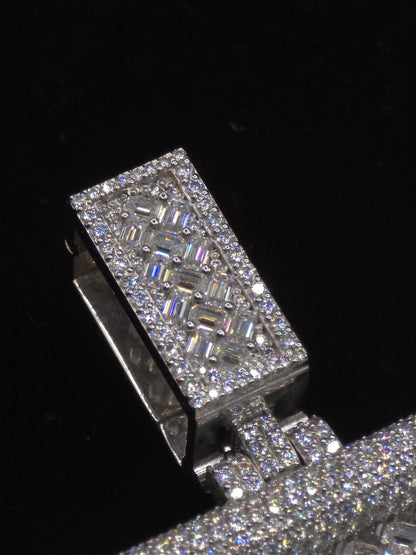 Custom VVS1 Moissanite Pendant | Zig Zag Set Emerald cut Moissanite Diamonds | Rhodium Plated 925 Sterling Silver | Diamond Tester Approved