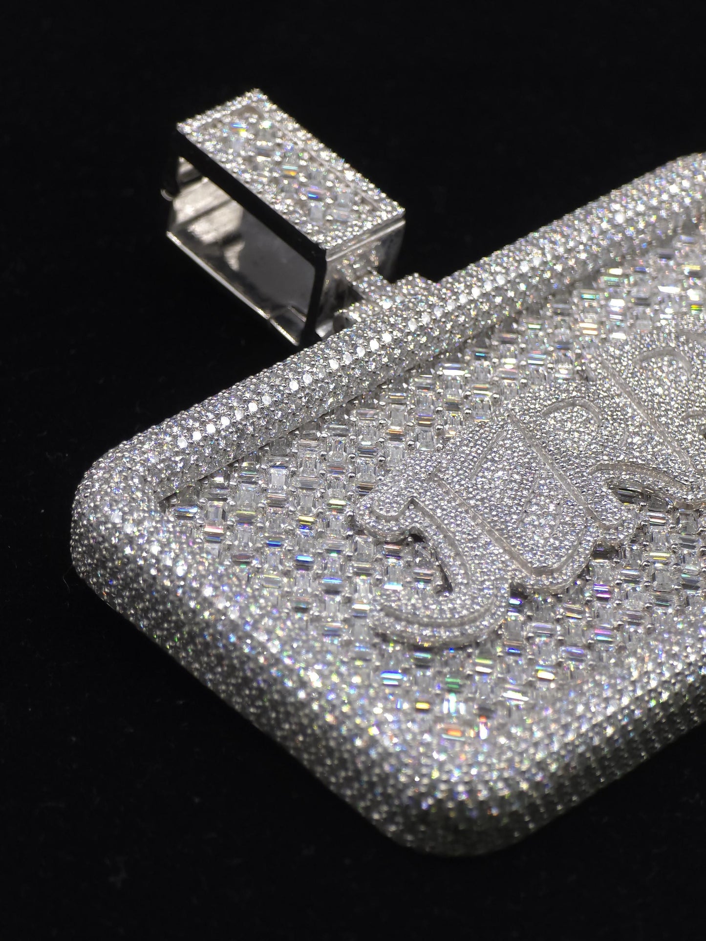 Custom VVS1 Moissanite Pendant | Zig Zag Set Emerald cut Moissanite Diamonds | Rhodium Plated 925 Sterling Silver | Diamond Tester Approved