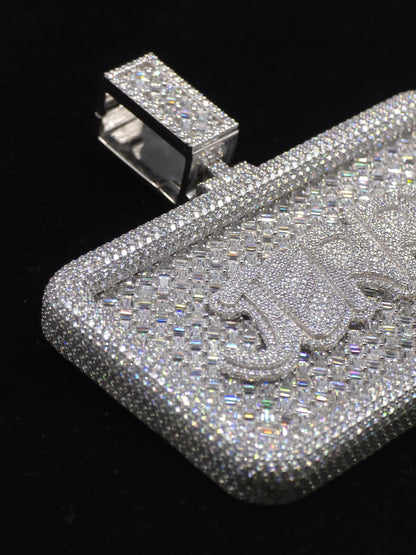 Custom VVS1 Moissanite Pendant | Zig Zag Set Emerald cut Moissanite Diamonds | Rhodium Plated 925 Sterling Silver | Diamond Tester Approved