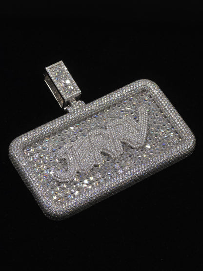 Custom VVS1 Moissanite Pendant | Zig Zag Set Emerald cut Moissanite Diamonds | Rhodium Plated 925 Sterling Silver | Diamond Tester Approved