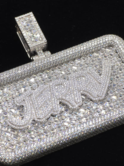Custom VVS1 Moissanite Pendant | Zig Zag Set Emerald cut Moissanite Diamonds | Rhodium Plated 925 Sterling Silver | Diamond Tester Approved