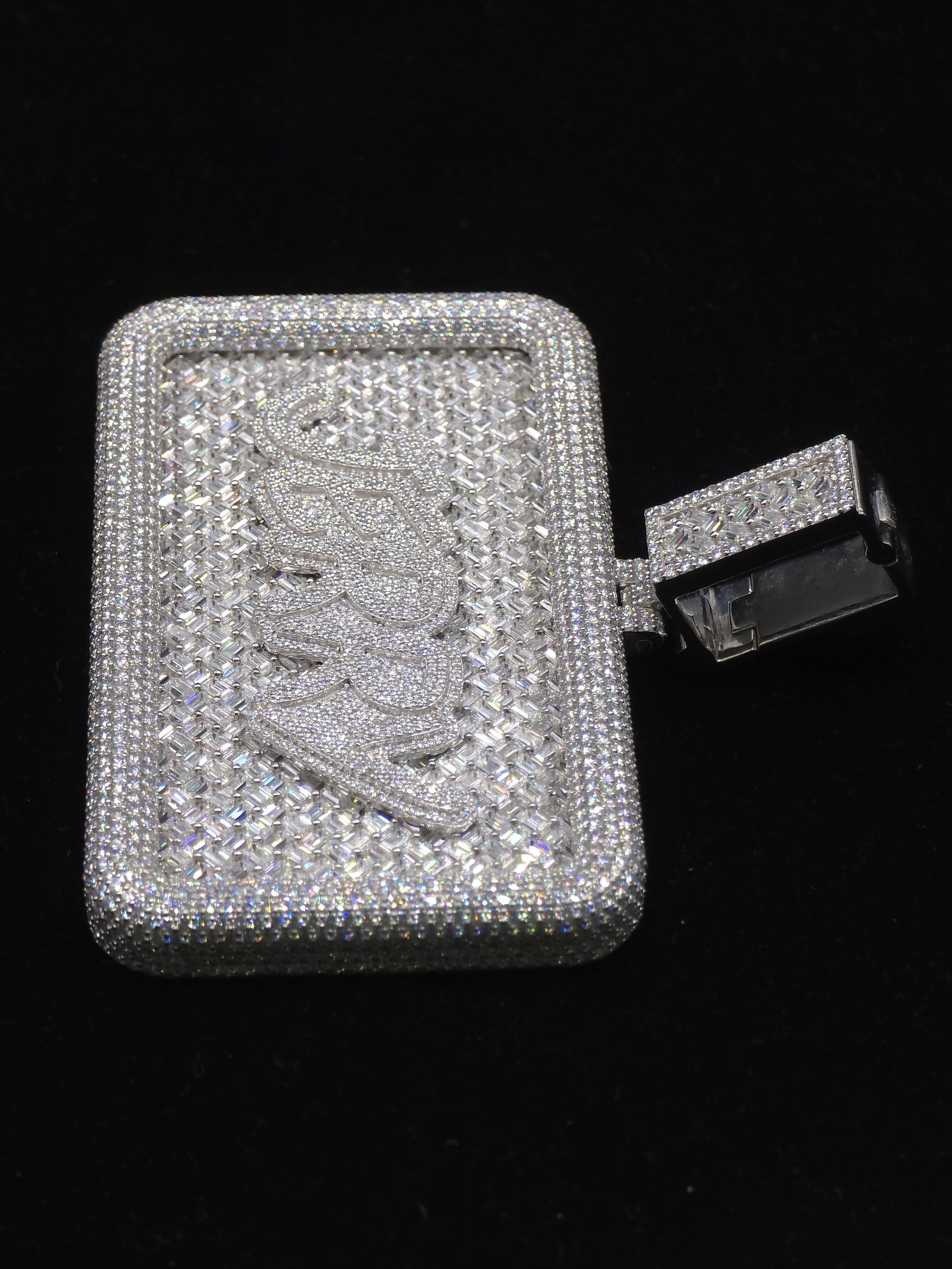 Custom VVS1 Moissanite Pendant | Zig Zag Set Emerald cut Moissanite Diamonds | Rhodium Plated 925 Sterling Silver | Diamond Tester Approved