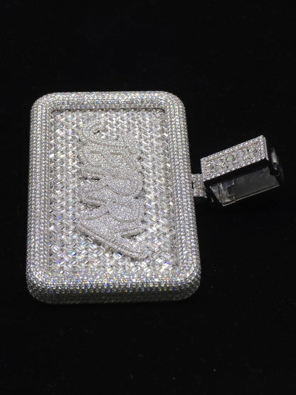 Custom VVS1 Moissanite Pendant | Zig Zag Set Emerald cut Moissanite Diamonds | Rhodium Plated 925 Sterling Silver | Diamond Tester Approved