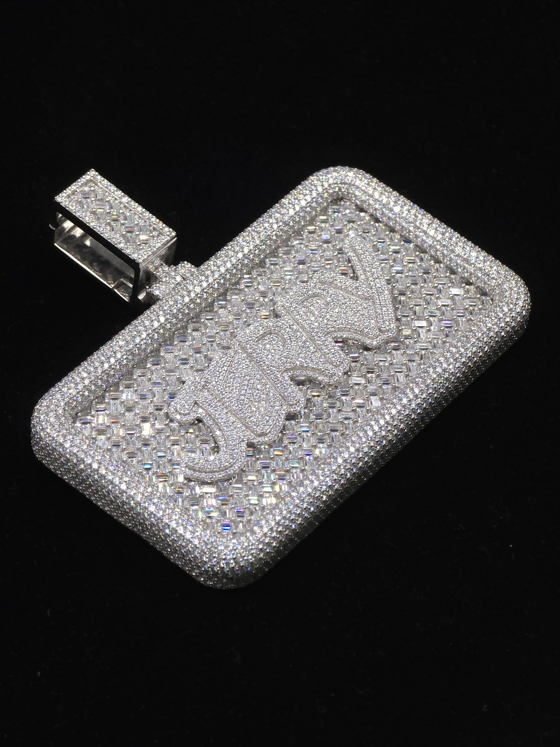 Custom VVS1 Moissanite Pendant | Zig Zag Set Emerald cut Moissanite Diamonds | Rhodium Plated 925 Sterling Silver | Diamond Tester Approved