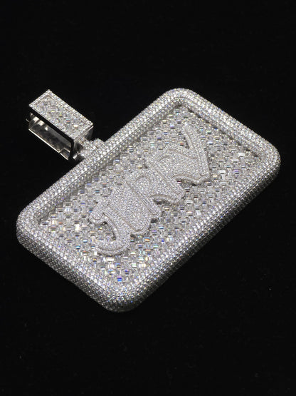 Custom VVS1 Moissanite Pendant | Zig Zag Set Emerald cut Moissanite Diamonds | Rhodium Plated 925 Sterling Silver | Diamond Tester Approved