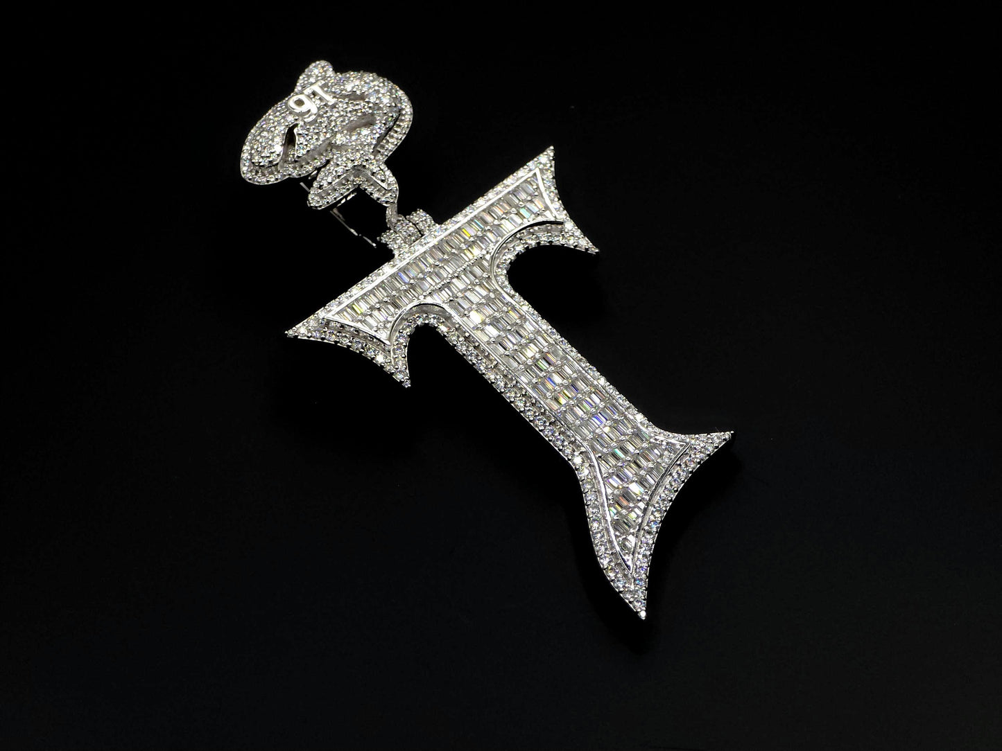 Baguette cut VVS1 Moissanite Letter "T" Pendant, Iced out Chunky Pendant, Custom Alphabet/Letter, 925 Sterling Silver/10k, Hip Hop Pendant