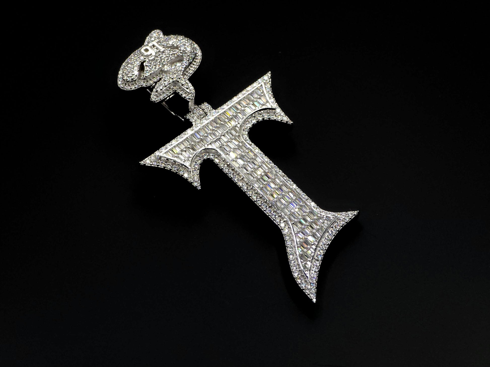 Baguette cut VVS1 Moissanite Letter "T" Pendant, Iced out Chunky Pendant, Custom Alphabet/Letter, 925 Sterling Silver/10k, Hip Hop Pendant