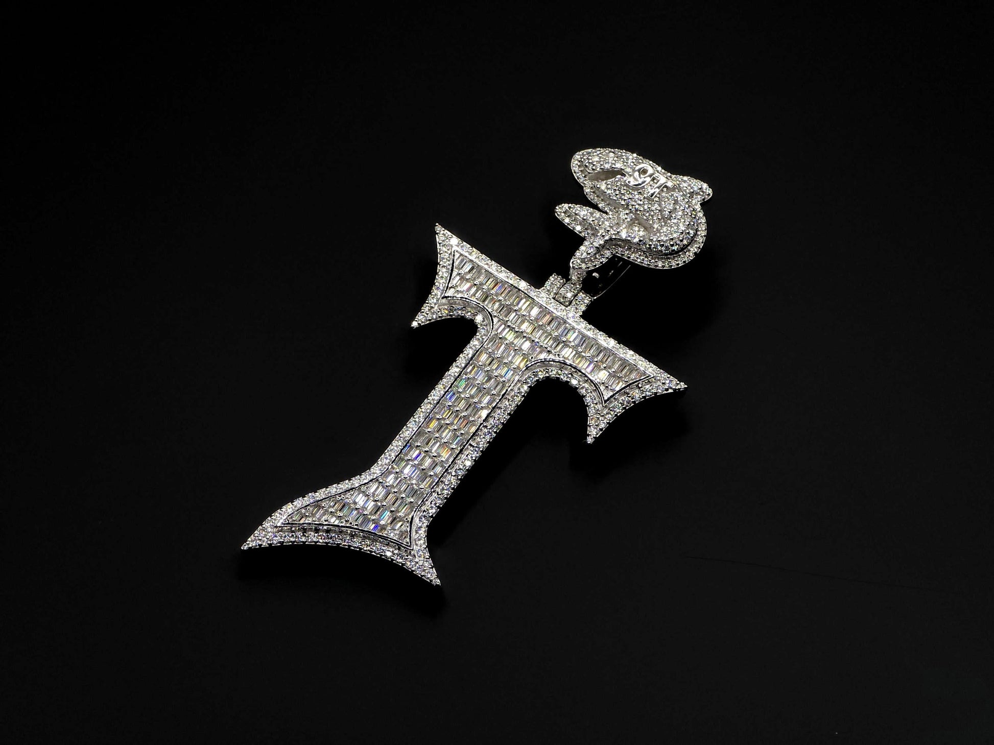 Baguette cut VVS1 Moissanite Letter "T" Pendant, Iced out Chunky Pendant, Custom Alphabet/Letter, 925 Sterling Silver/10k, Hip Hop Pendant