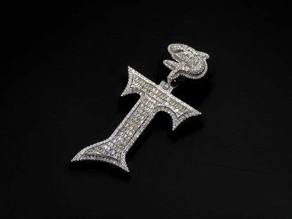 Baguette cut VVS1 Moissanite Letter "T" Pendant, Iced out Chunky Pendant, Custom Alphabet/Letter, 925 Sterling Silver/10k, Hip Hop Pendant