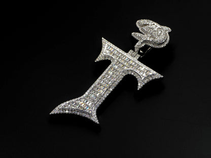 Baguette cut VVS1 Moissanite Letter "T" Pendant, Iced out Chunky Pendant, Custom Alphabet/Letter, 925 Sterling Silver/10k, Hip Hop Pendant