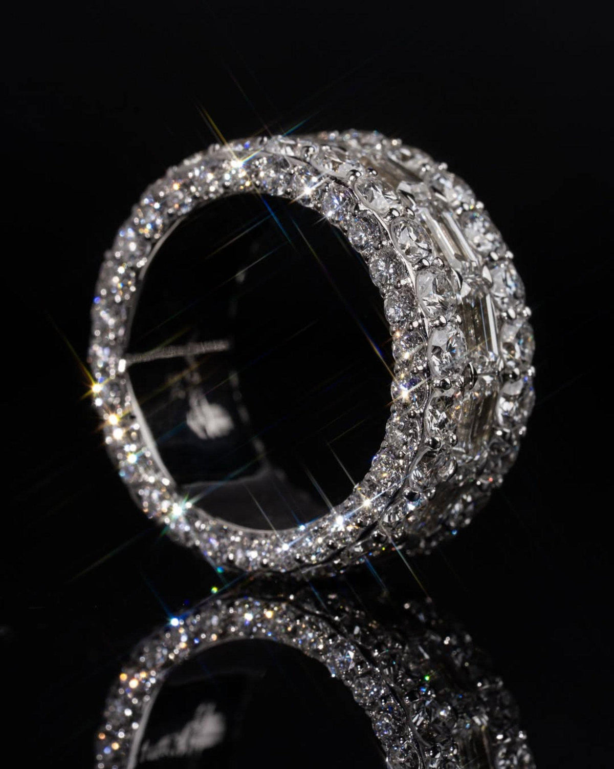Iced Out Moissanite Eternity Ring – Sterling Silver Luxury Jewelry for Men, Iced Out Pinky Ring, Statement Rings For Him