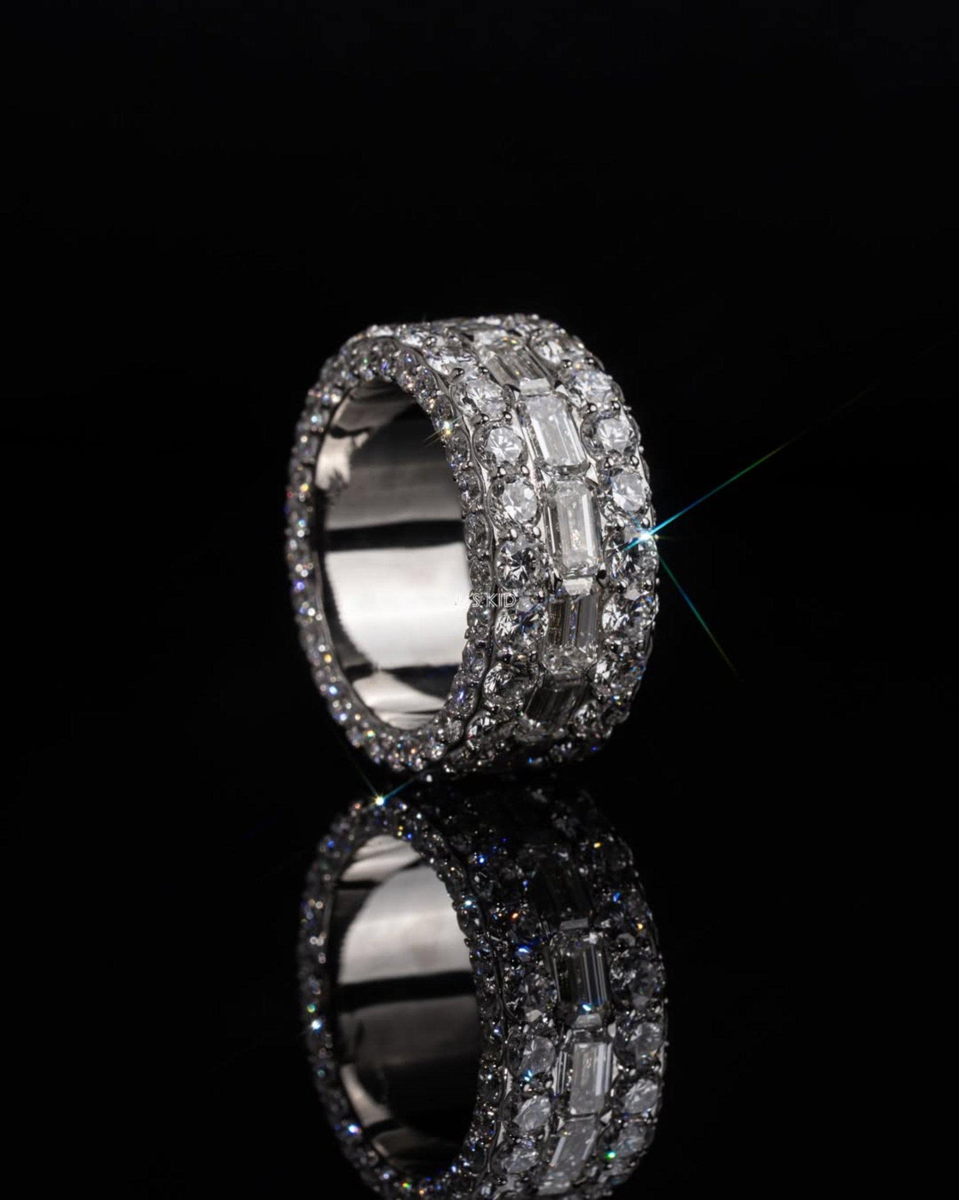 Iced Out Moissanite Eternity Ring – Sterling Silver Luxury Jewelry for Men, Iced Out Pinky Ring, Statement Rings For Him