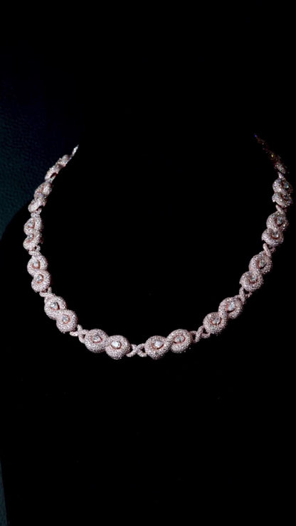 10mm Infinity Link Moissanite Necklace with Pear Accents | VVS Iced Out Chain in 925 Sterling Silver with Rose Gold Finish | Hip Hop Jewelry