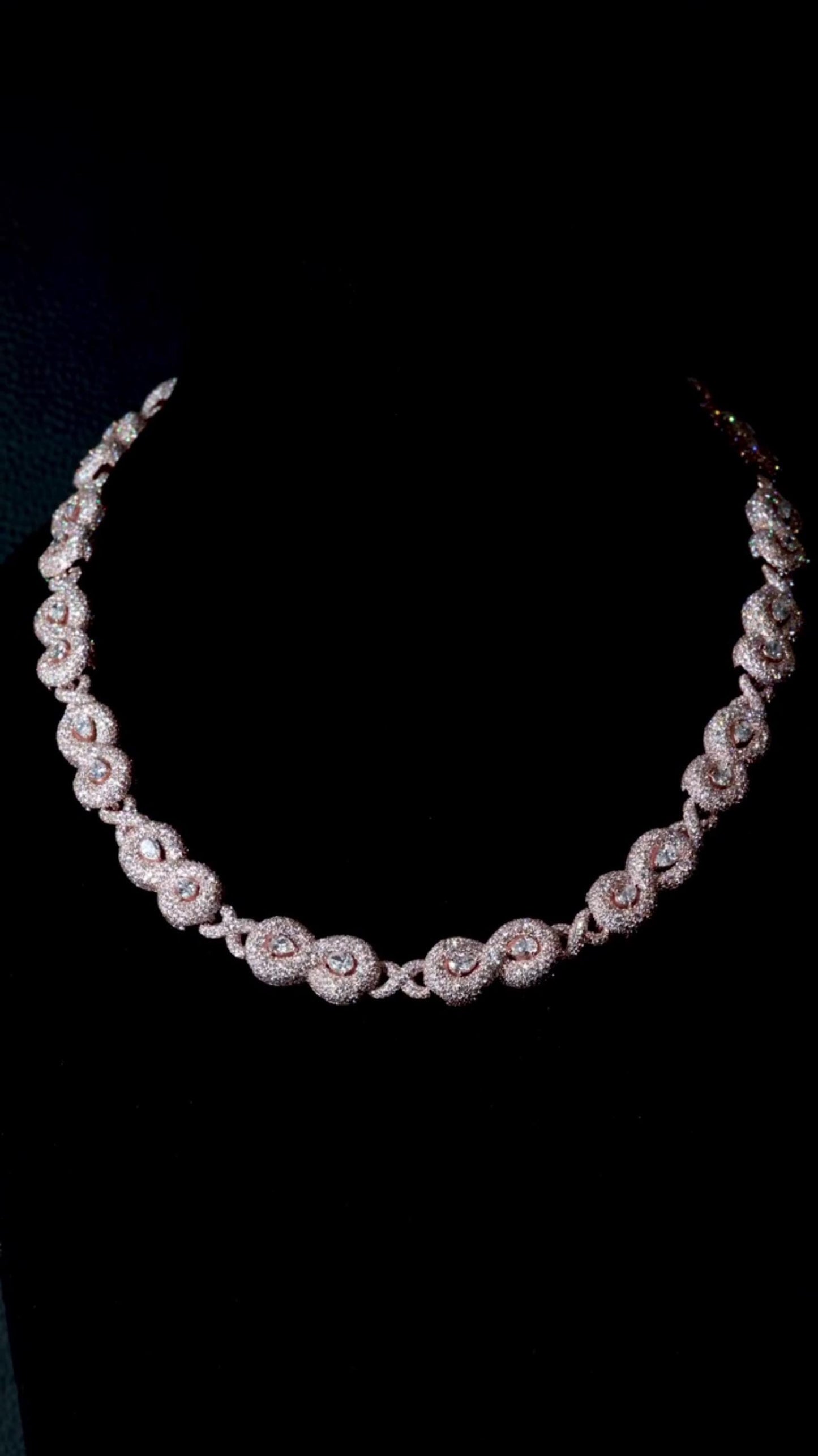 10mm Infinity Link Moissanite Necklace with Pear Accents | VVS Iced Out Chain in 925 Sterling Silver with Rose Gold Finish | Hip Hop Jewelry