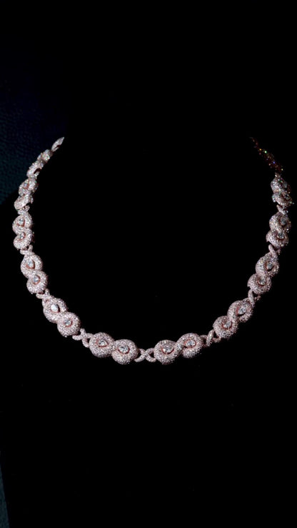 10mm Infinity Link Moissanite Necklace with Pear Accents | VVS Iced Out Chain in 925 Sterling Silver with Rose Gold Finish | Hip Hop Jewelry