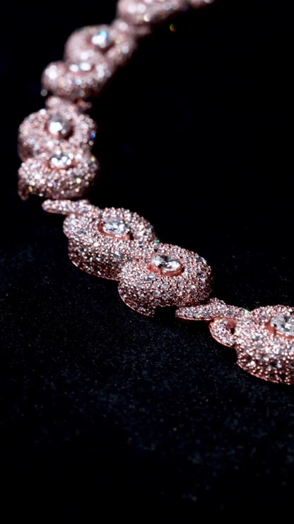10mm Infinity Link Moissanite Necklace with Pear Accents | VVS Iced Out Chain in 925 Sterling Silver with Rose Gold Finish | Hip Hop Jewelry