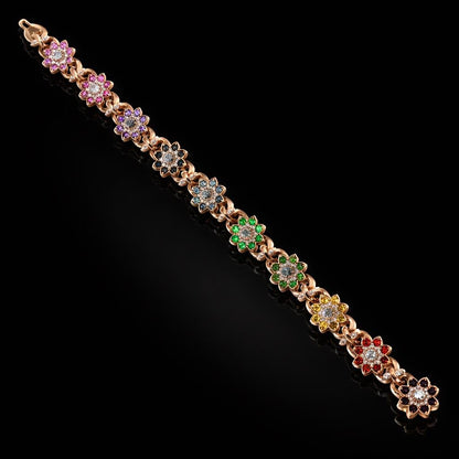 13mm Moissanite Flower Link Bracelet | Rainbow Gemstone Bracelet | 925 Silver Rose Gold Hip Hop Jewelry